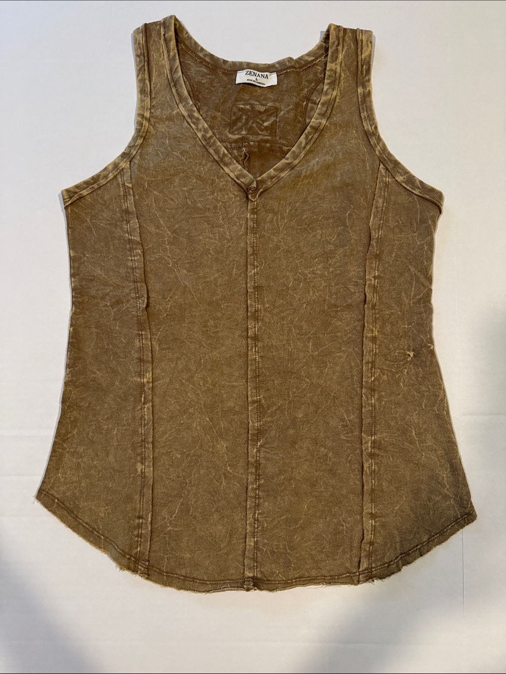 Zenana Brown V-Neck Tank with Panel Seams